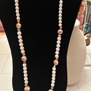 Elegant White and Floral Beaded Necklace